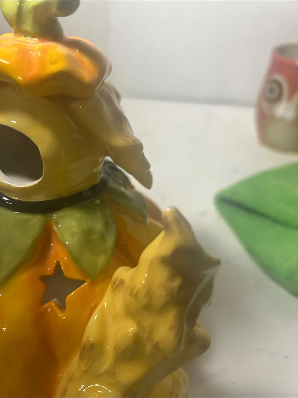 Blue Sky Yellow Orange Pumpkin Dog Figurine
